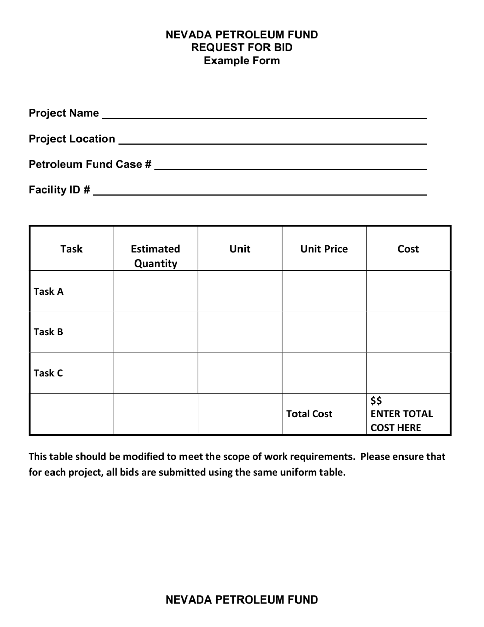 Request for Bid - Nevada Petroleum Fund - Nevada, Page 1