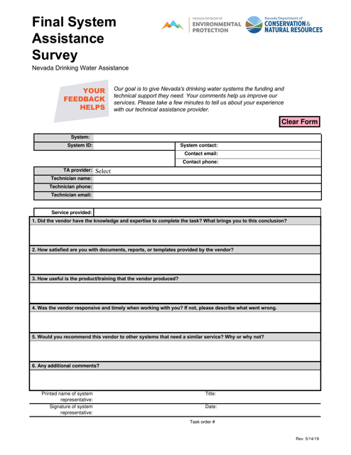 Final System Assistance Survey - Nevada