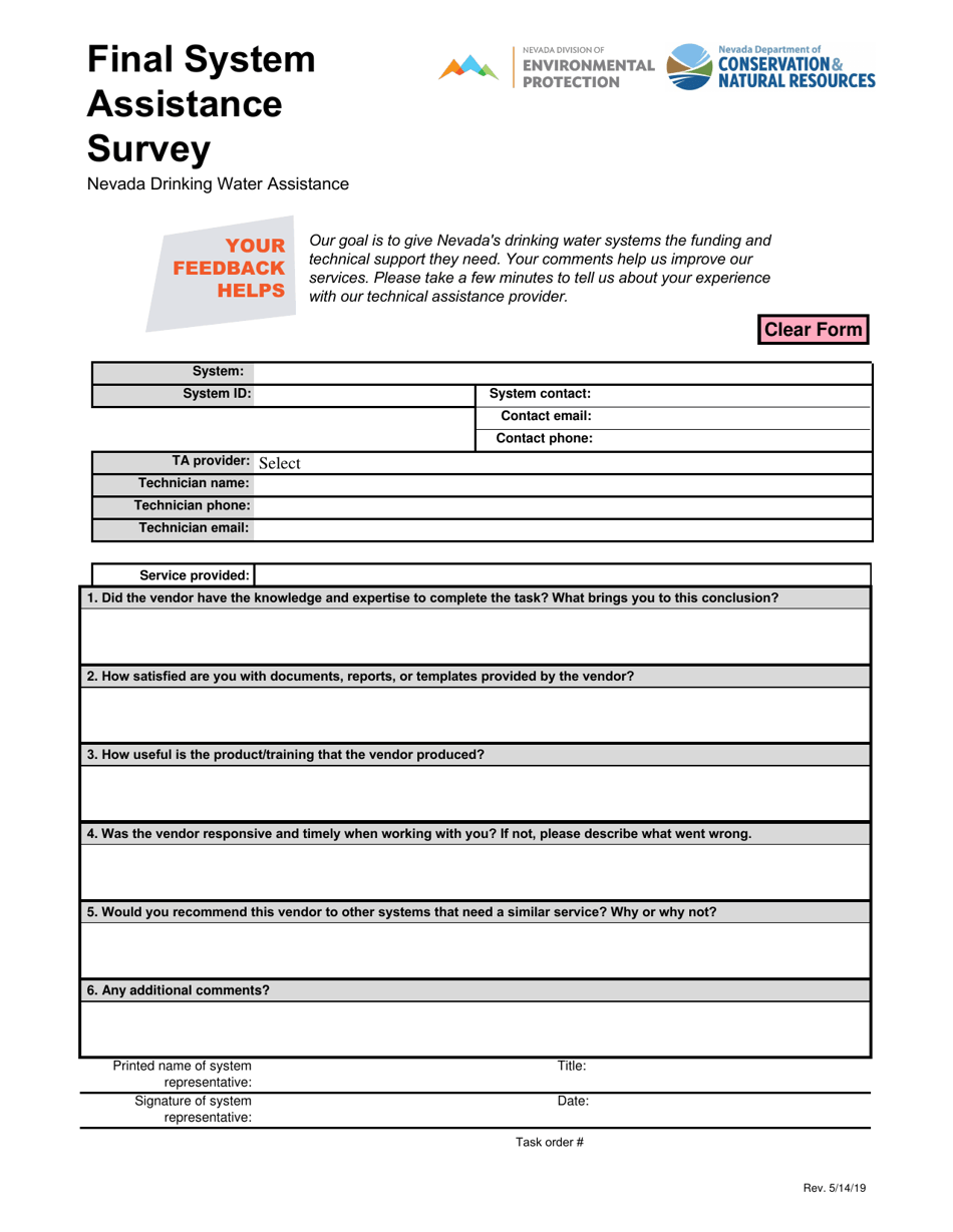 Final System Assistance Survey - Nevada, Page 1