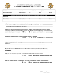 Personal Financial Questionnaire - Nevada