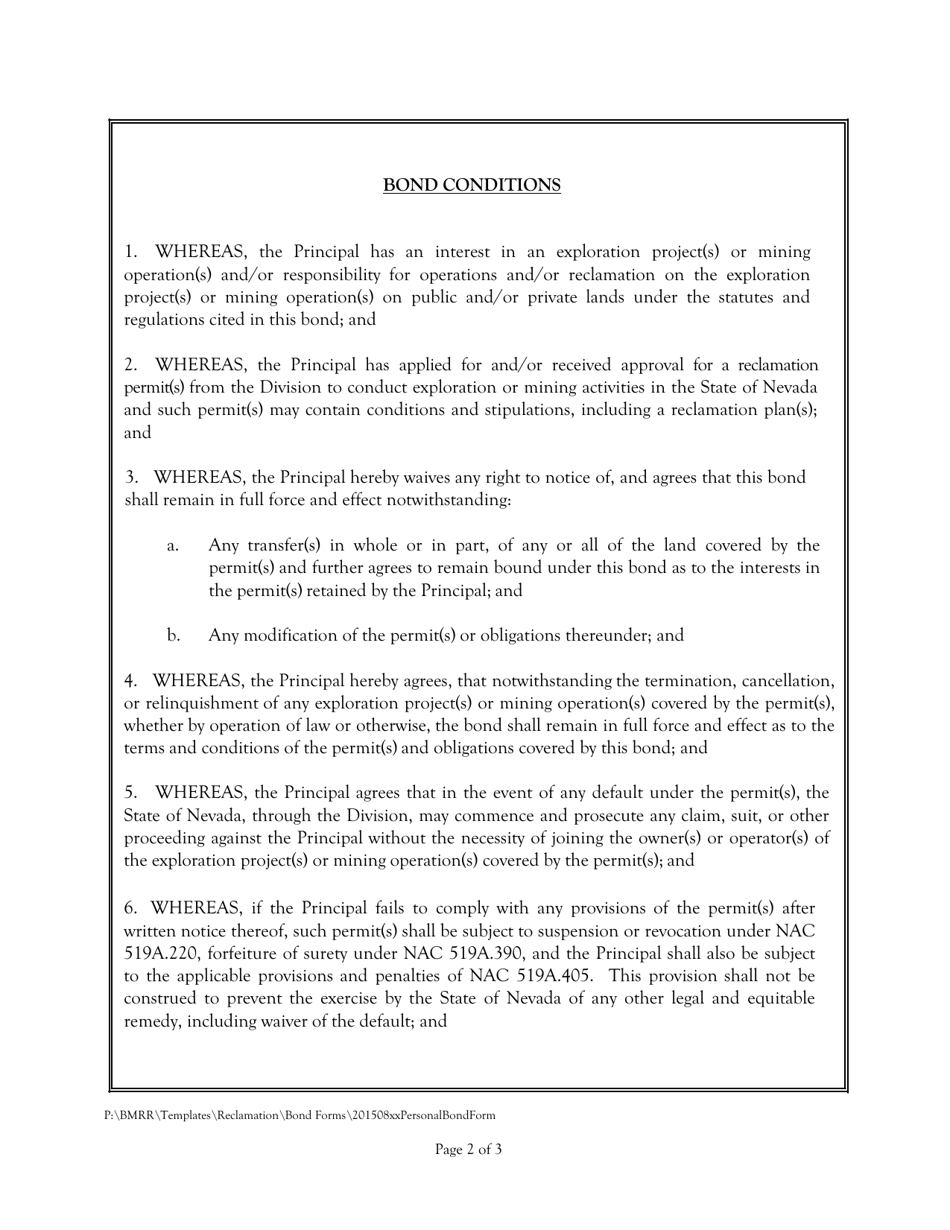 Reclamation Personal Bond - Nevada, Page 2