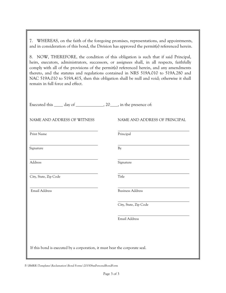 Reclamation Personal Bond - Nevada, Page 3