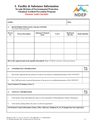 Form I &quot;Element Audit Checklist - Facility &amp; Substance Information&quot; - Nevada