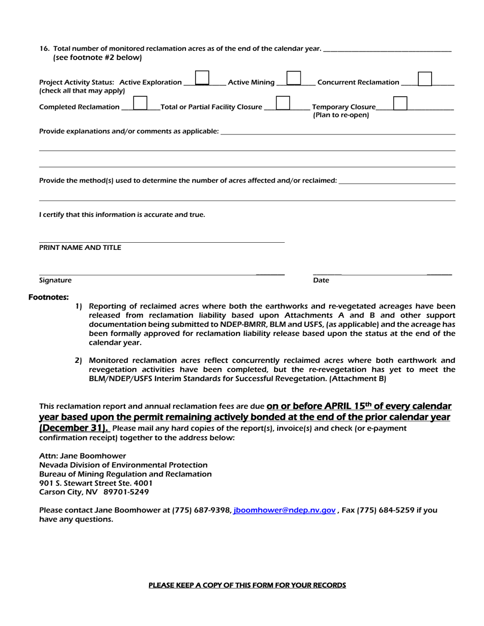 Annual Reclamation Disturbance Report - Nevada, Page 2
