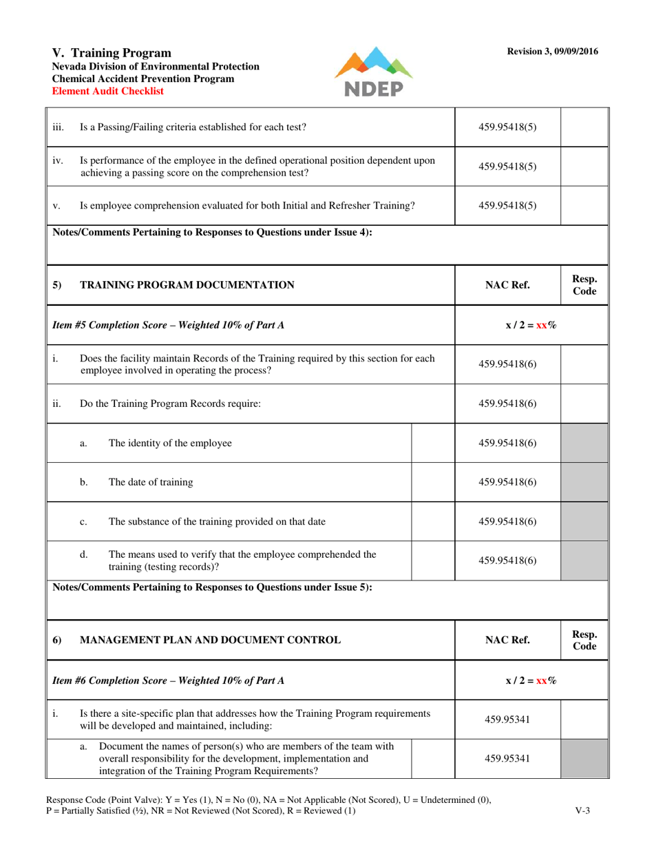 Form V Element Audit Checklist - Training Program - Nevada, Page 3