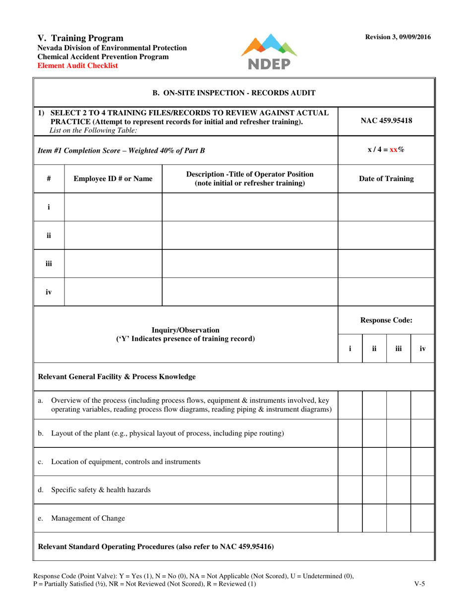 Form V Element Audit Checklist - Training Program - Nevada, Page 5