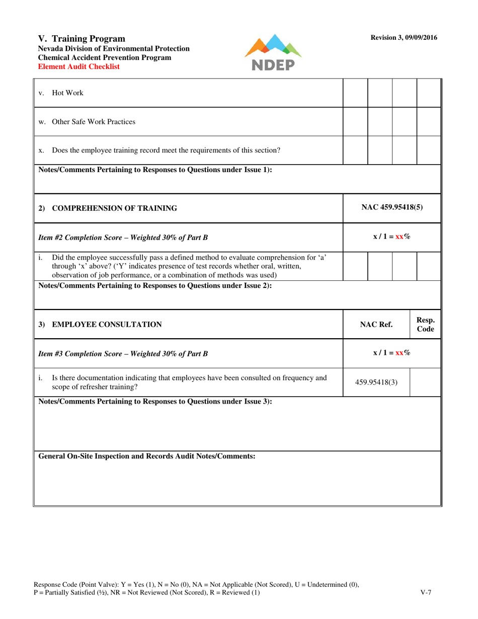 Form V Element Audit Checklist - Training Program - Nevada, Page 7