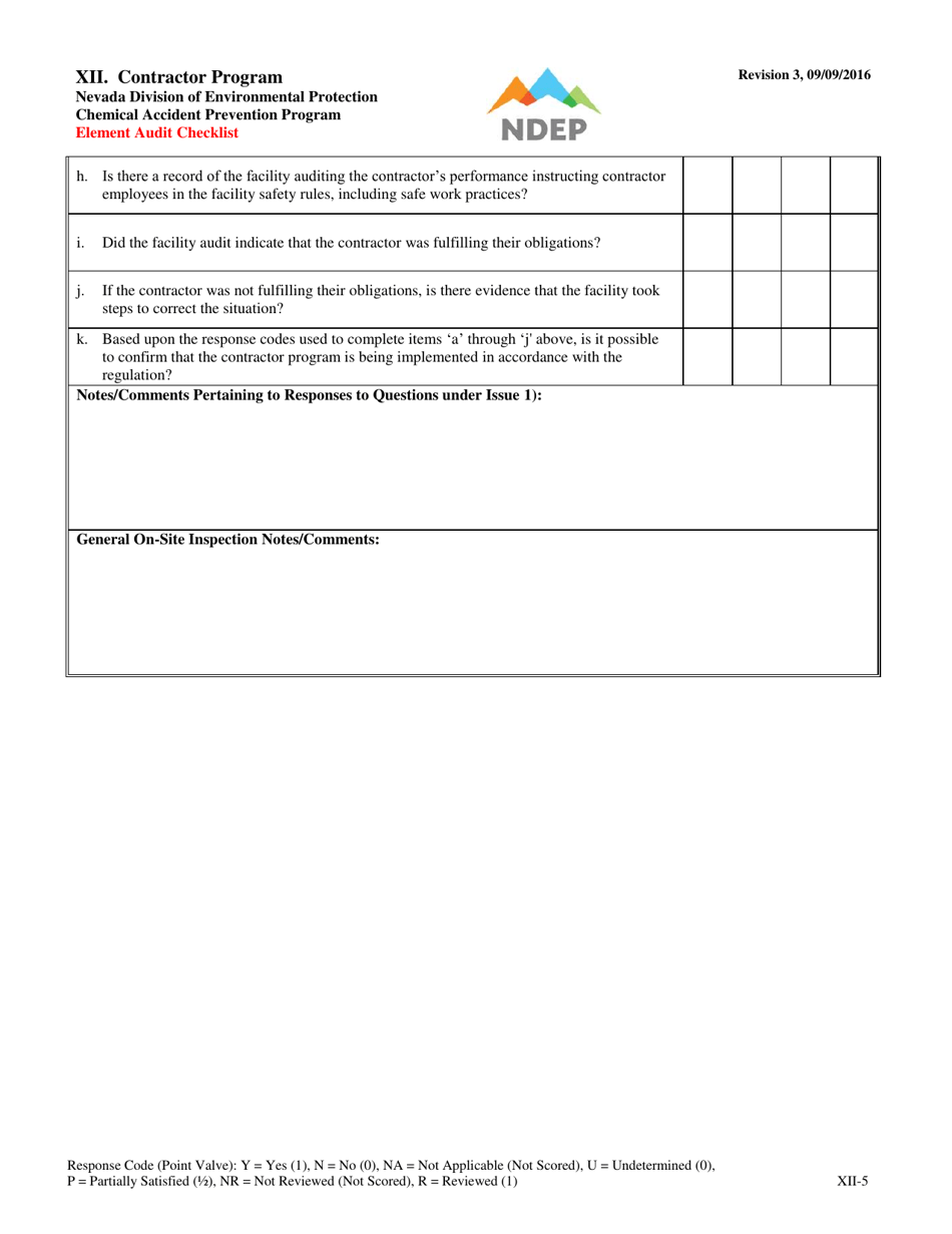 Form XII Element Audit Checklist - Contractor Program - Nevada, Page 5