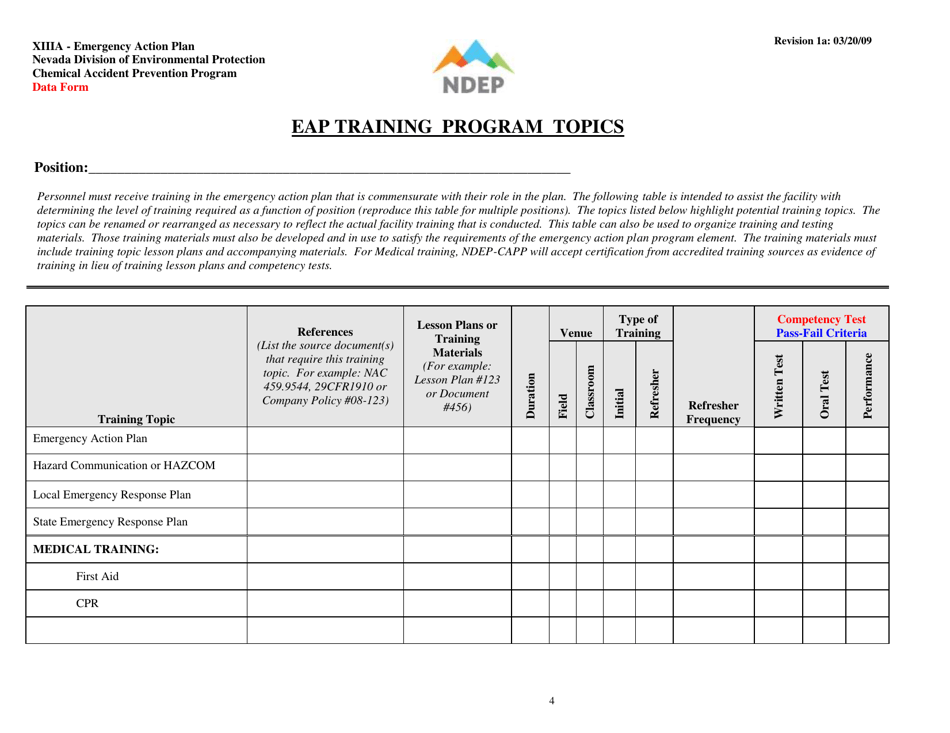 Form XIIIA Emergency Action Plan Documentation Data Form - Nevada, Page 4
