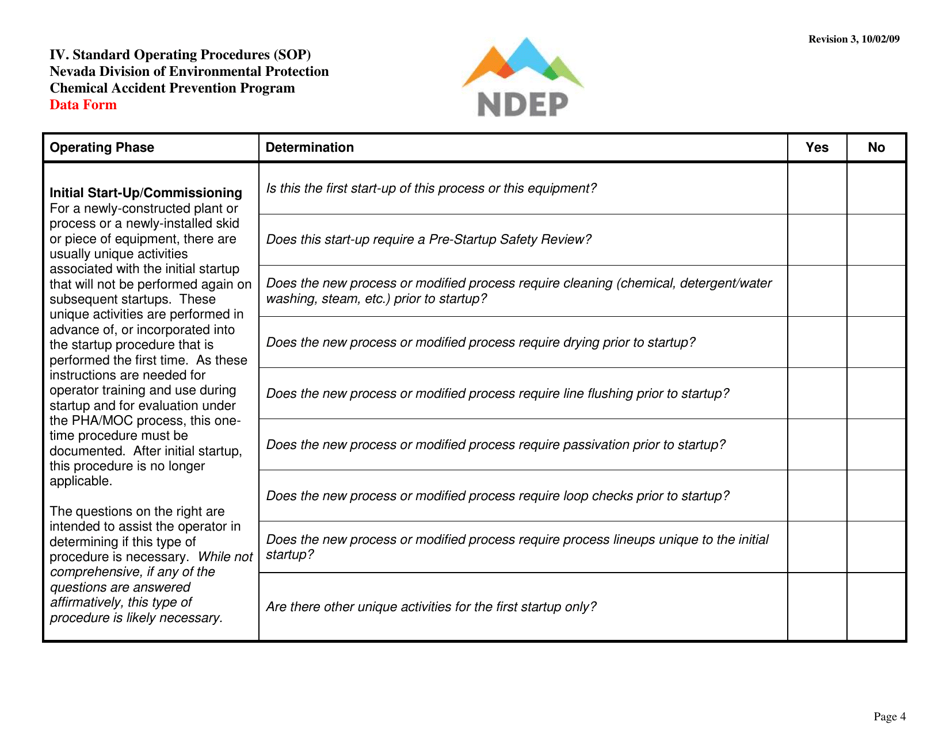 Form IV Standard Operating Procedures (Sops) Data Form - Determination of Required Procedures - Nevada, Page 4