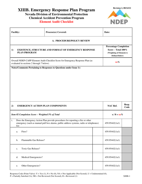 Form XIIIB Emergency Response Plan Element Audit Checklist - Nevada