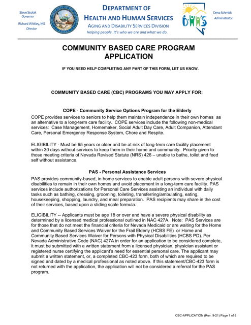 Community Based Care Program Application - Nevada Download Pdf