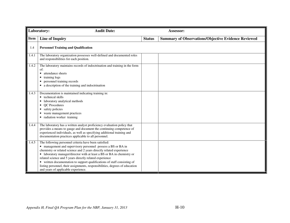 Appendix H Audit Checklists for the Nevada Brownfields Program - Nevada, Page 12