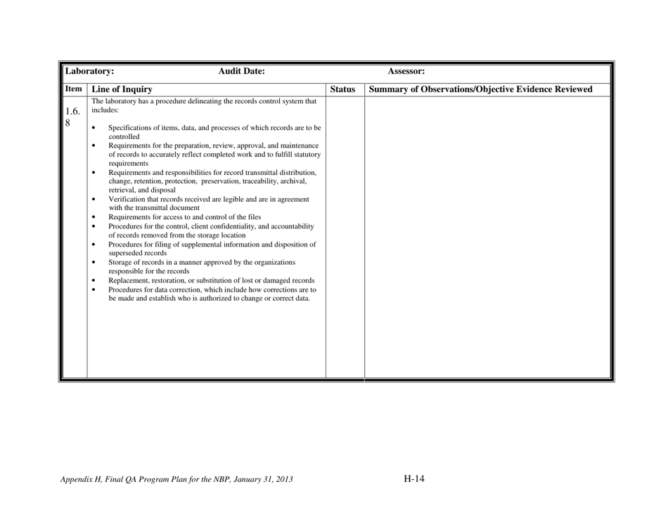 Appendix H Audit Checklists for the Nevada Brownfields Program - Nevada, Page 16