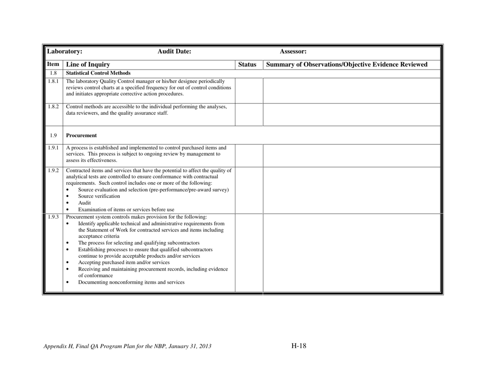 Appendix H Audit Checklists for the Nevada Brownfields Program - Nevada, Page 20