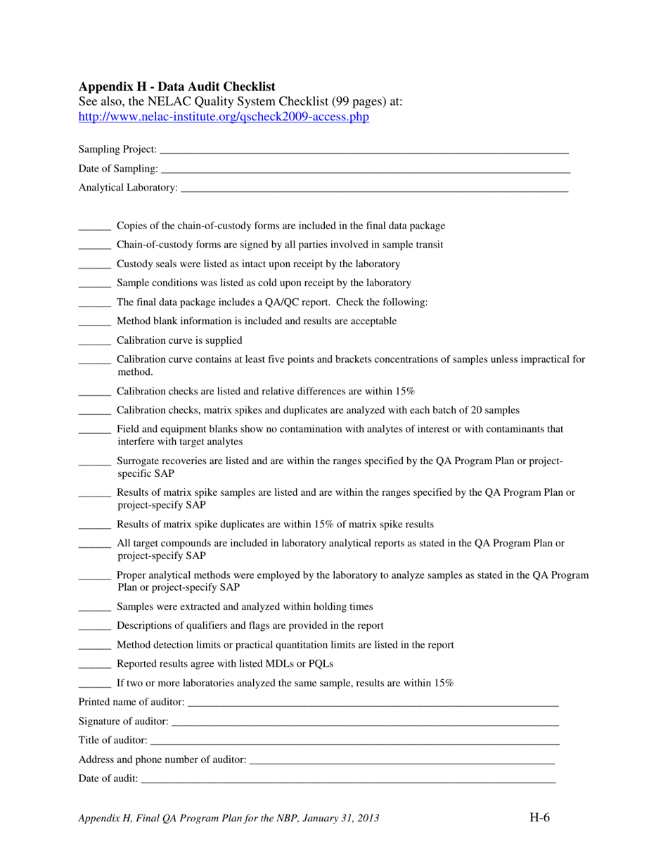 Appendix H Audit Checklists for the Nevada Brownfields Program - Nevada, Page 8