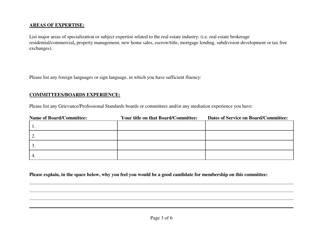 Real Estate Advisory Review Committee Reviewer Application Form - Nevada, Page 3