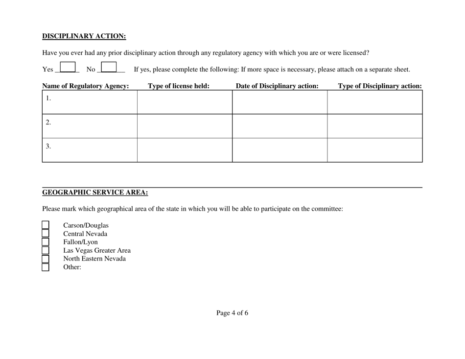 Real Estate Advisory Review Committee Reviewer Application Form - Nevada, Page 4