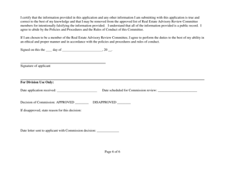 Real Estate Advisory Review Committee Reviewer Application Form - Nevada, Page 6