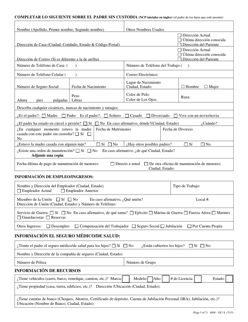 Formulario 4000-EC / S Solicitud De Manutencion De Los Hijos - Nevada (Spanish), Page 9