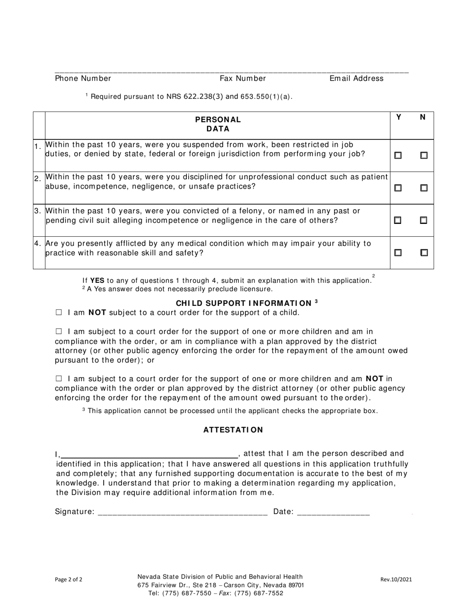 Registration Application - Computed Tomography or Fluoroscopy Registration Form for Persons Working Without Credentials on or Before 01 / 01 / 2020 - Radiation Control Program - Nevada, Page 2