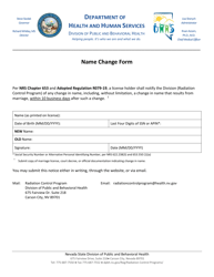 Document preview: Name Change Form - Radiation Control Program - Nevada