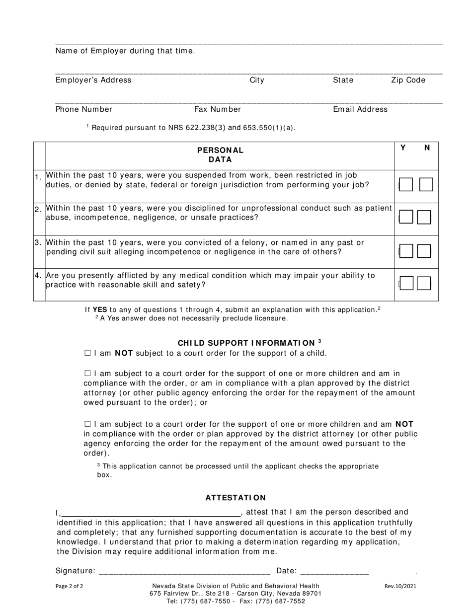 Registration Application - Radiation Therapy or Radiologic Imaging Registration Form for Persons Working Without Credentials on or Before 01 / 01 / 2020 - Radiation Control Program - Nevada, Page 2