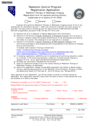 Document preview: Registration Application - Radiation Therapy or Radiologic Imaging Registration Form for Persons Working Without Credentials on or Before 01/01/2020 - Radiation Control Program - Nevada