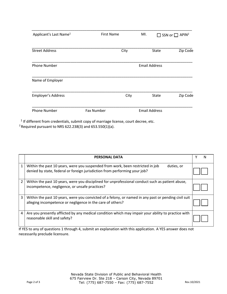 License Application Form - Radiation Control Program - Nevada, Page 2
