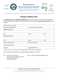 Document preview: Change of Address Form - Radiation Control Program - Nevada