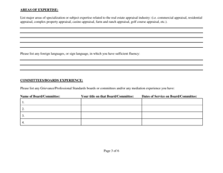Reviewer Application Form - Appraisal Advisory Review Committee - Nevada, Page 3