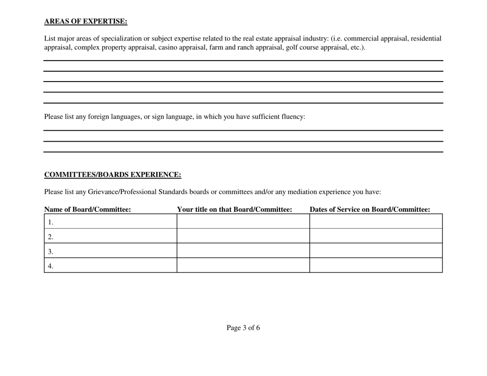 Reviewer Application Form - Appraisal Advisory Review Committee - Nevada, Page 3