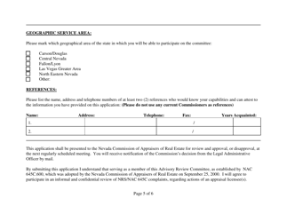 Reviewer Application Form - Appraisal Advisory Review Committee - Nevada, Page 5