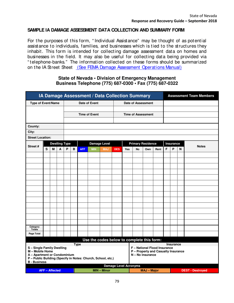 Nevada Sample Individual Assistance Damage Assessment Data Collection ...