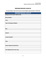 Response/Resource Checklist - Nevada