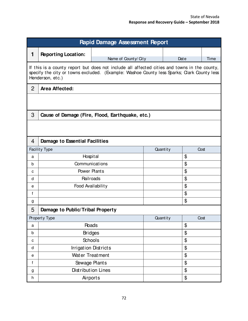 Rapid Damage Assessment Report - Nevada, Page 1