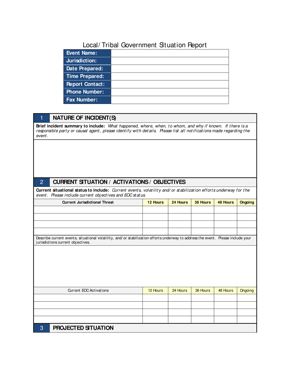 Nevada Local/Tribal Government Situation Report Fill Out, Sign Online