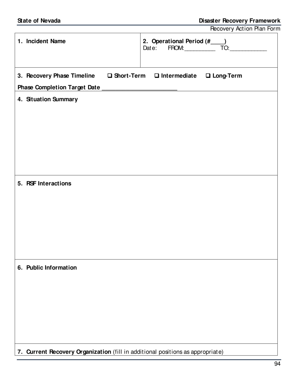 Recovery Action Plan Form - Disaster Recovery Framework - Nevada, Page 2