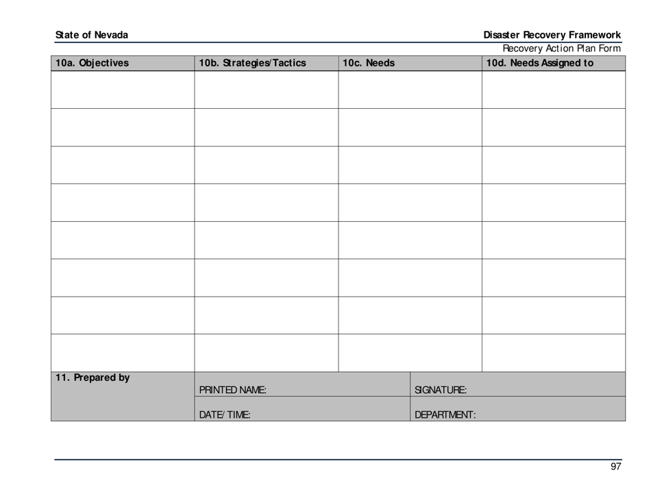 Recovery Action Plan Form - Disaster Recovery Framework - Nevada, Page 5