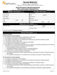 Document preview: Form FA-196 Ergot Derivatives (Dihydroergotamine) Prior Authorization Request Form - Nevada