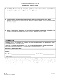 Form FA-1D &quot;Wheelchair Repair Form&quot; - Nevada, Page 2