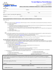 Document preview: Application for Authorized Emergency Vehicle Light Permit - Nevada