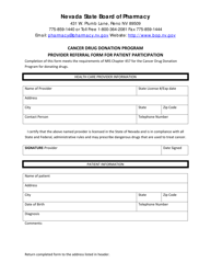 Document preview: Provider Referral Form for Patient Participation - Cancer Drug Donation Program - Nevada