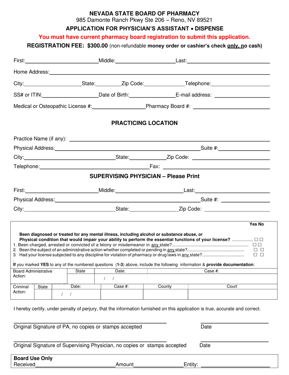 Application for Physicians Assistant - Dispense - Nevada, Page 2