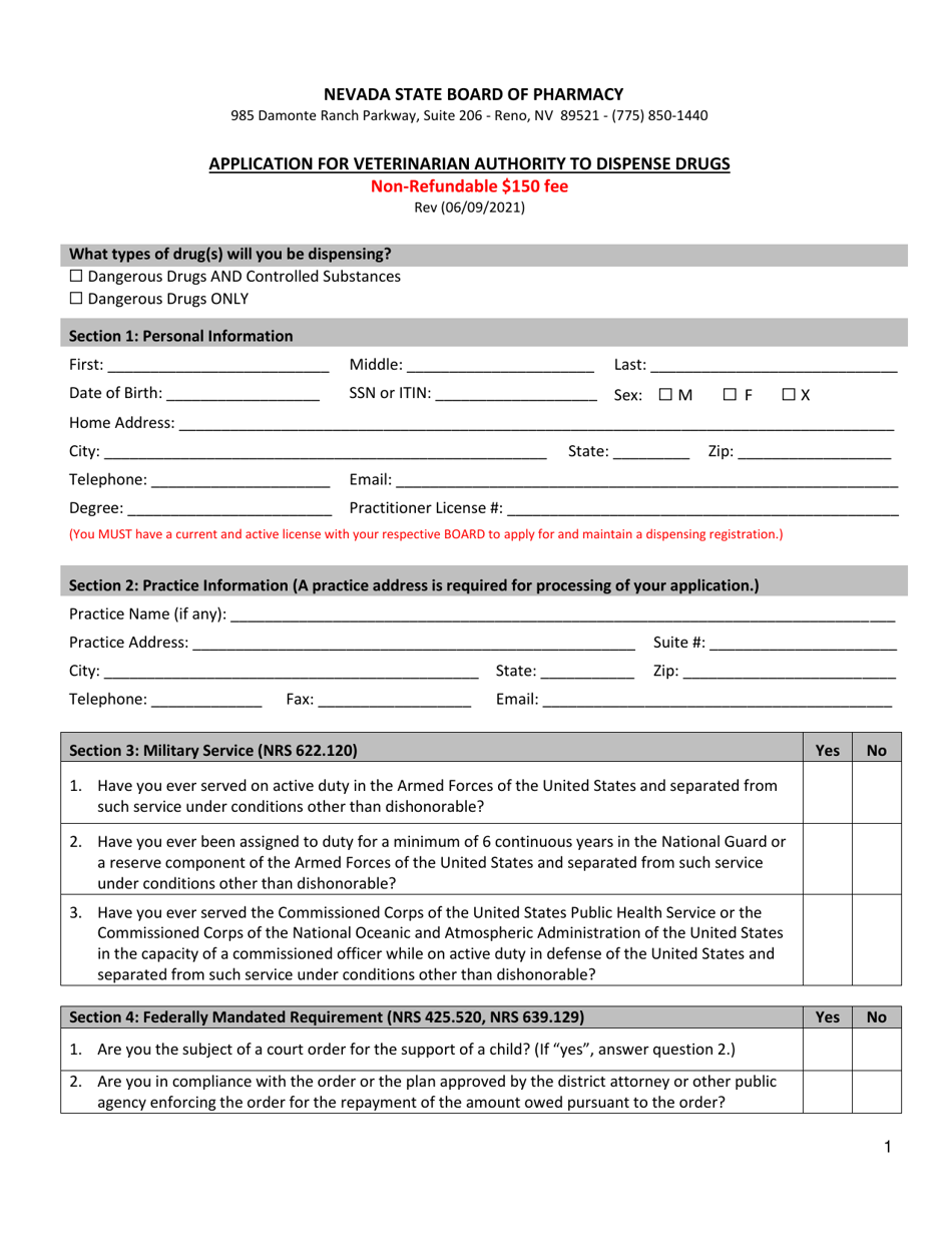 Application for Veterinarian Authority to Dispense Drugs - Nevada, Page 2