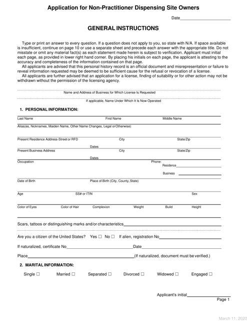 Application for Non-practitioner Dispensing Site Owners - Nevada Download Pdf