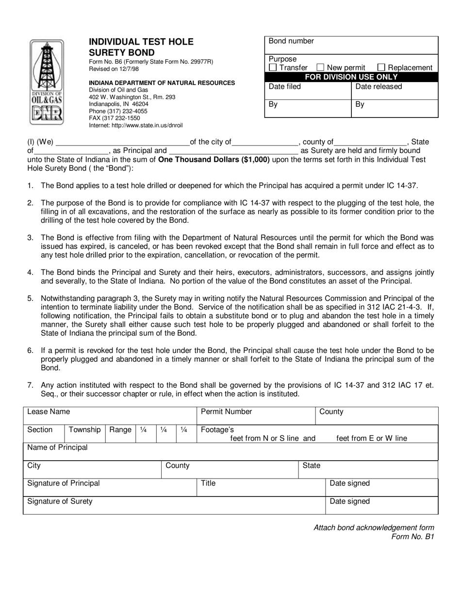 Form B6 Fill Out, Sign Online and Download Printable PDF, Indiana