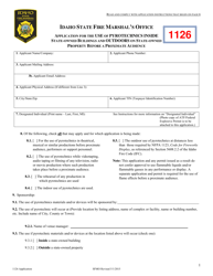 Document preview: Application for the Use of Pyrotechnics Inside State-Owned Buildings and Outdoors on State-Owned Property Before a Proximate Audience - Idaho