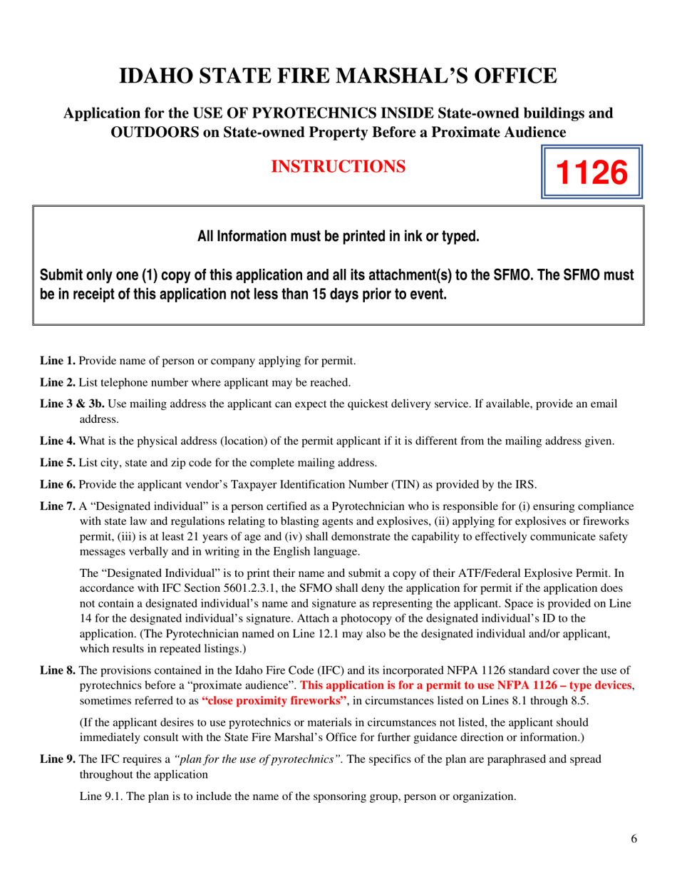 Application for the Use of Pyrotechnics Inside State-Owned Buildings and Outdoors on State-Owned Property Before a Proximate Audience - Idaho, Page 6