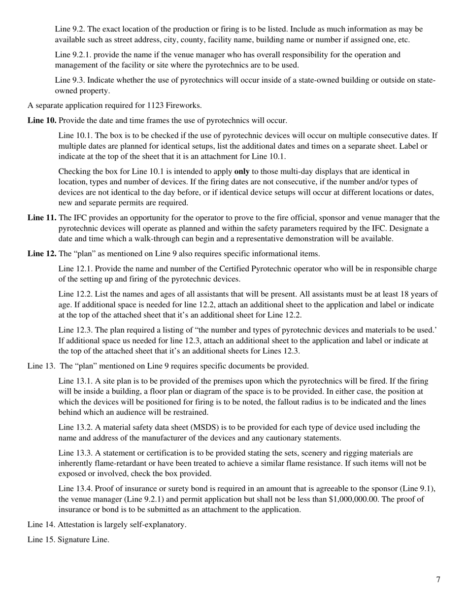 Application for the Use of Pyrotechnics Inside State-Owned Buildings and Outdoors on State-Owned Property Before a Proximate Audience - Idaho, Page 7